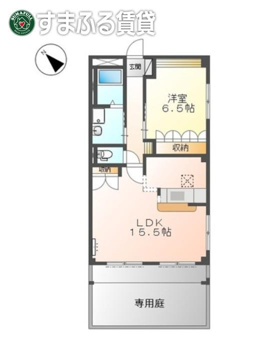 ハピネス久伝原(1LDK/1階)の間取り写真
