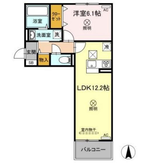 メセタ B棟(1LDK/2階)の間取り写真