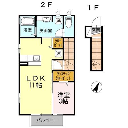 ファミユ中山(1LDK/2階)の間取り写真