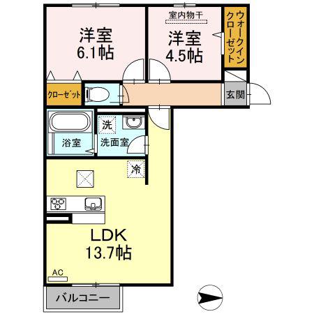アリエッタ湯野(2LDK/1階)の間取り写真