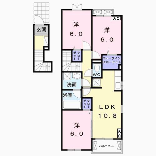 ファーストプレイス築捨II(3LDK/2階)の間取り写真