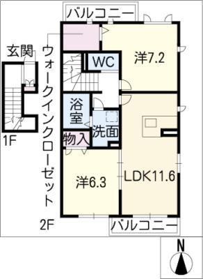 グレイシャス歌里(2LDK/2階)の間取り写真