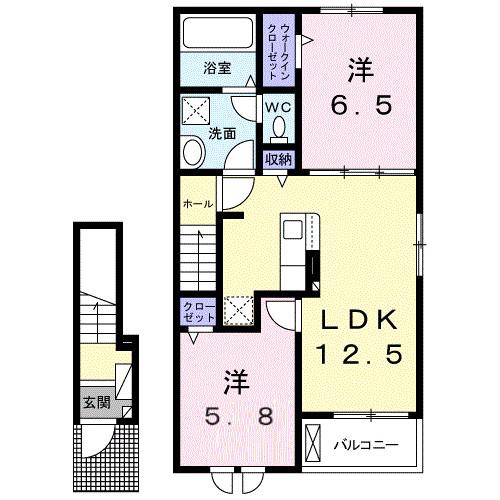 クレリア西伊場(2LDK/2階)の間取り写真