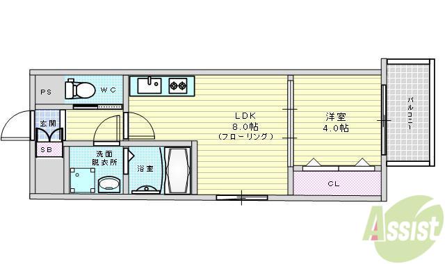 ライフステージ江坂南(1LDK/8階)の間取り写真