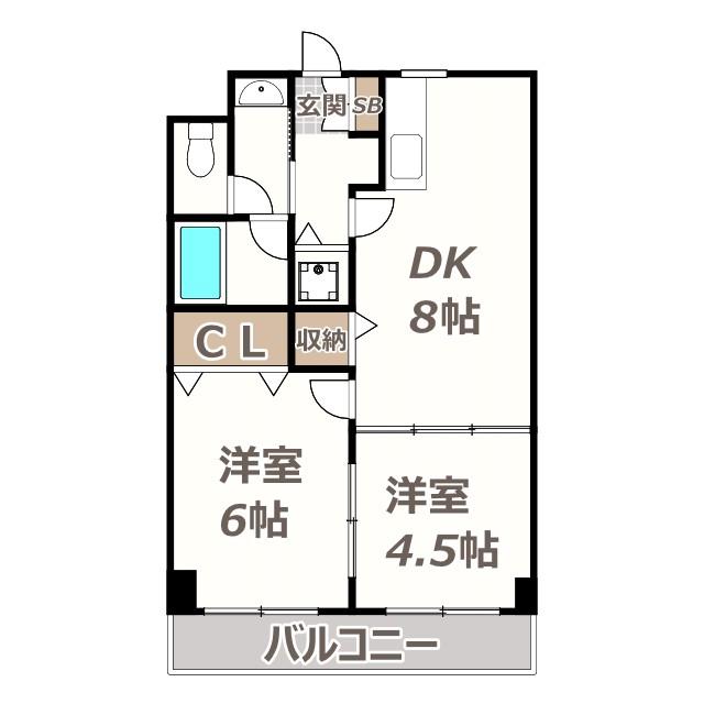 オークコート殿辻(2DK/1階)の間取り写真