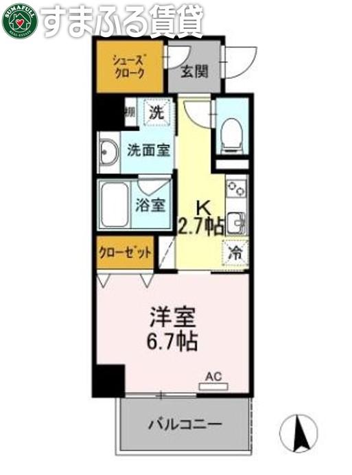 プランドール東岡崎(1K/5階)の間取り写真