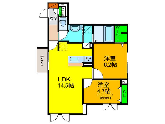 シュトラール鳳(2LDK/1階)の間取り写真