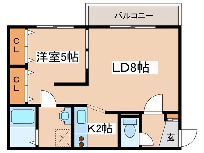 カトラン麻生(1LDK/2階)の間取り写真