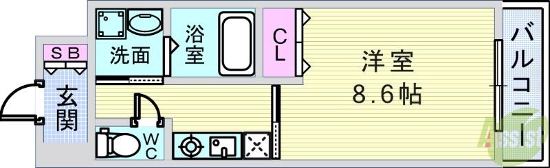 アジュール豊中本町(1K/1階)の間取り写真
