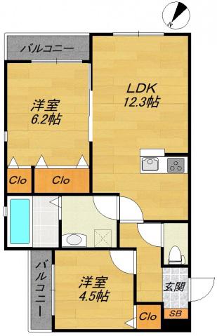 フィオーレ南行徳(2LDK/3階)の間取り写真