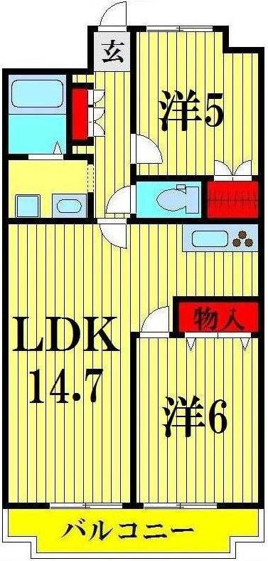 エトワール山崎(2LDK/5階)の間取り写真