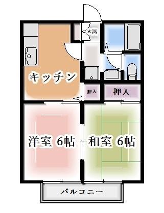 セレナードF(2DK/1階)の間取り写真