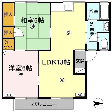 セジュールKEI AB棟 A(2LDK/1階)の間取り写真