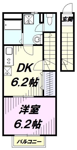 アムールエタン(1DK/2階)の間取り写真
