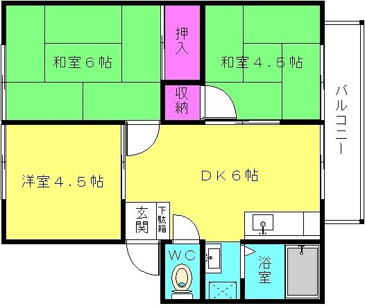 サンシティ東加古川 B棟(3DK/1階)の間取り写真
