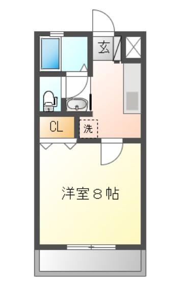フローラ矢中A(1K/2階)の間取り写真
