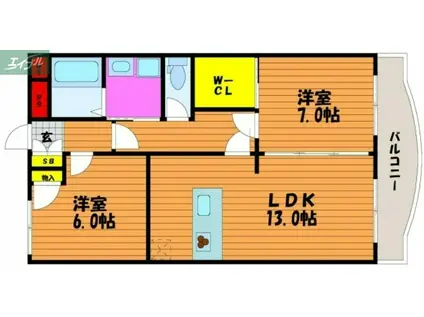 ビーキーパーズ東V号館(2LDK/1階)の間取り写真