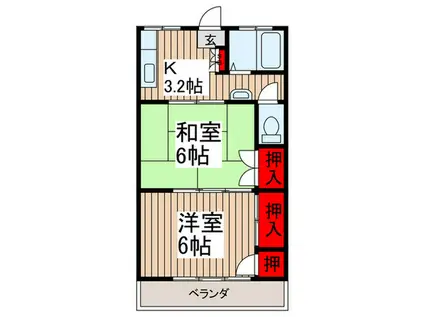 第二コーポ保木間(2K/2階)の間取り写真