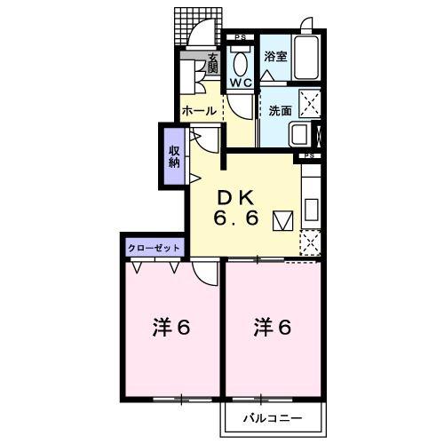 アルモニー スクエアB(2DK/1階)の間取り写真