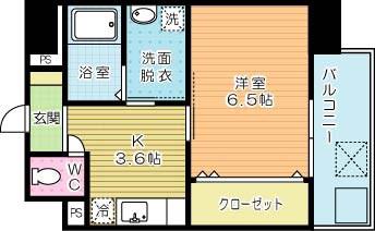 ドレスローズ(1K/6階)の間取り写真
