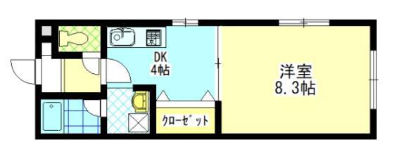 クルーズイン(1DK/3階)の間取り写真