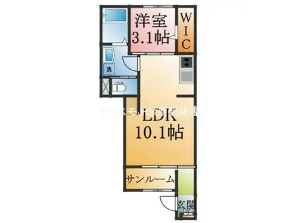 ヒールコート関守(1LDK/1階)の間取り写真