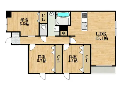 GRAND STEDY桜の町(3LDK/1階)の間取り写真