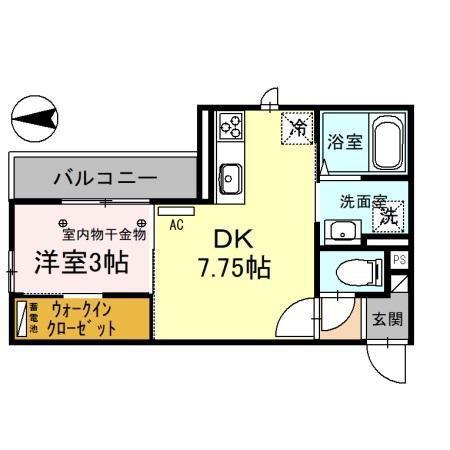 メルヴェイユ彦三(1DK/3階)の間取り写真
