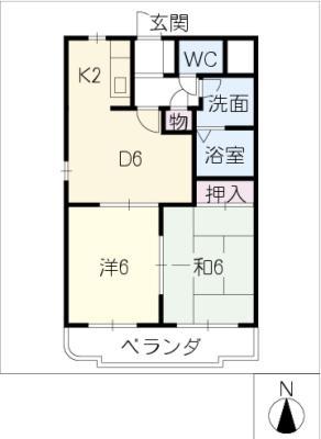 ピースハイツ(2DK/1階)の間取り写真