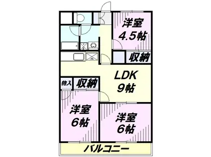JUN仏子A棟(3LDK/4階)の間取り写真