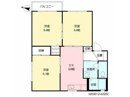 アルトリザイヤA棟(3DK/2階)の間取り写真
