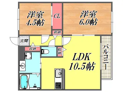 グランコート塚口(2LDK/2階)の間取り写真