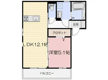 リンゴの家(1LDK/3階)の間取り写真