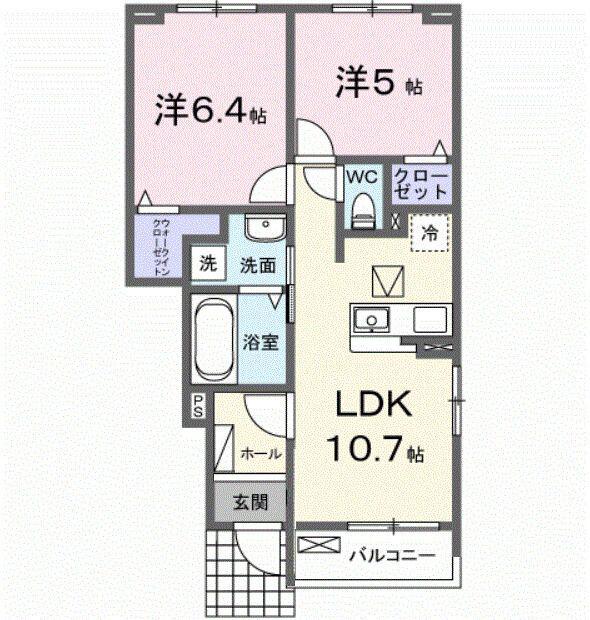 アルス・リガーレ(2LDK/1階)の間取り写真