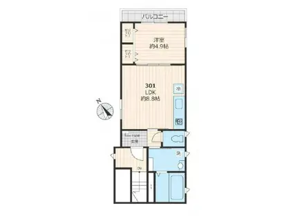 ウンベルポルト(1LDK/3階)の間取り写真