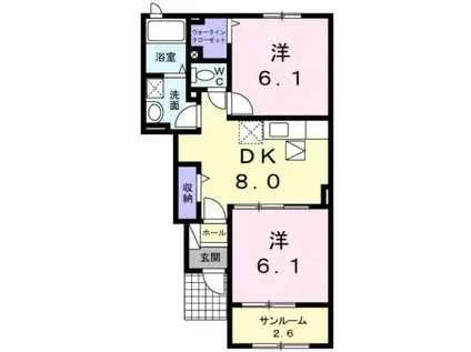 フルール・ソレイユ I(2DK/1階)の間取り写真