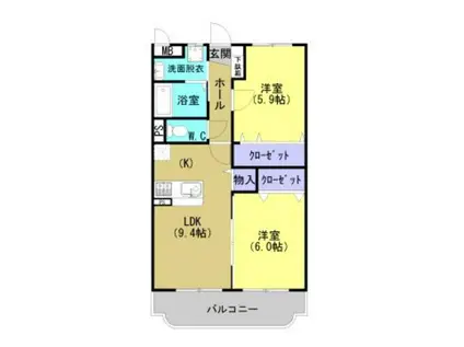 ユーミー竹田(2LDK/1階)の間取り写真