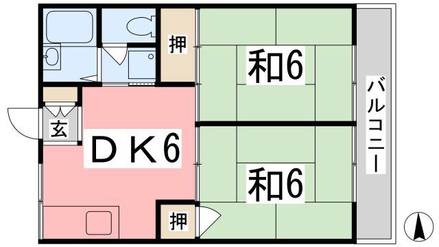 鍬田ハイツⅢ(2DK/2階)の間取り写真