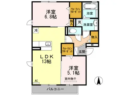 名鉄各務原線 二十軒駅 徒歩9分 3階建 築12年(2LDK/3階)の間取り写真
