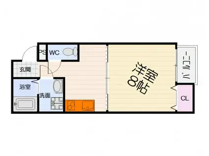 FELIZ北助松(1K/1階)の間取り写真