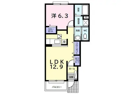 エスポワール I(1LDK/1階)の間取り写真