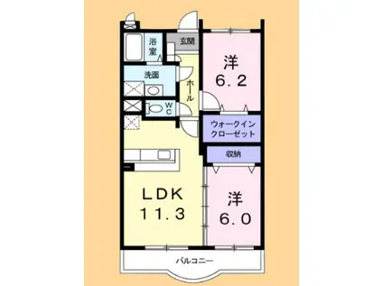 カーサ・セレノ(2LDK/2階)の間取り写真