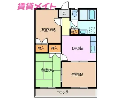 コウヨウ羽津ハイツ(3DK/2階)の間取り写真