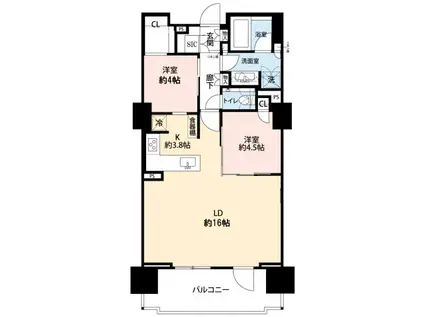 プレミスト日本橋浜町(2LDK/14階)の間取り写真