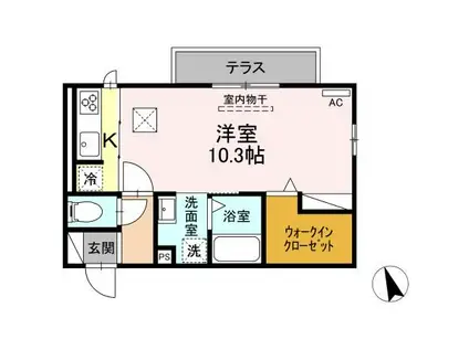 グランルミエールI棟(1K/1階)の間取り写真