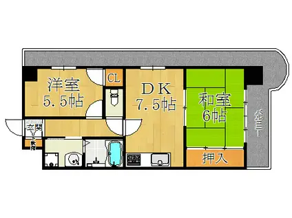 ファミーユ足代北(2DK/3階)の間取り写真