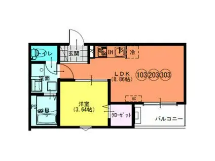 FSTYLE八尾北久宝寺(1LDK/2階)の間取り写真