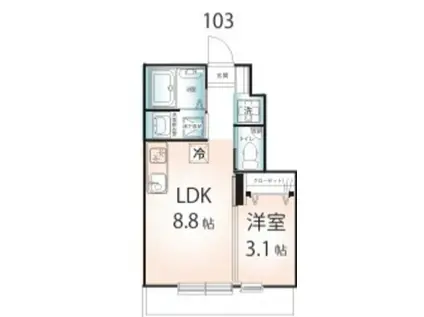 CASA SIMPATIA 小金井(1LDK/1階)の間取り写真