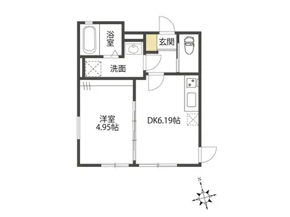 西武新宿線 上井草駅 徒歩5分 2階建 築2年(1DK/1階)の間取り写真