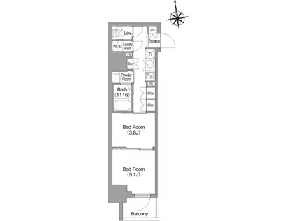 コンフォリア・リヴ北新宿(2K/4階)の間取り写真